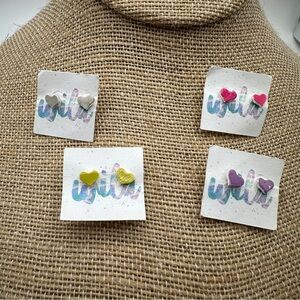 WILA blue pink white yellow small dainty heart pierced stud earrings girls &kids